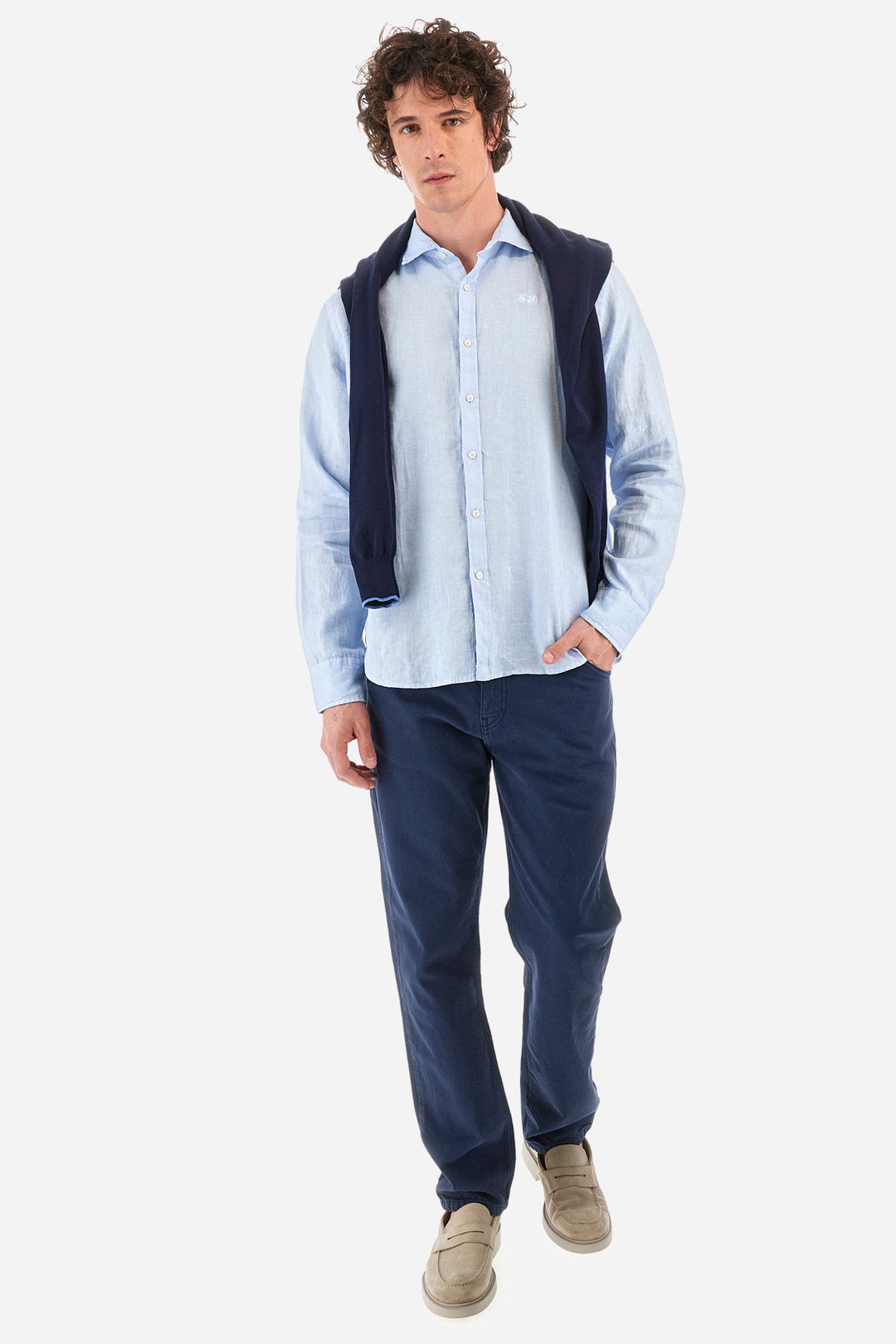 La Martina Regular Fit Casual Shirts in Linen -  YMC007-TL319- Concorde Fashion#color_blue-07003
