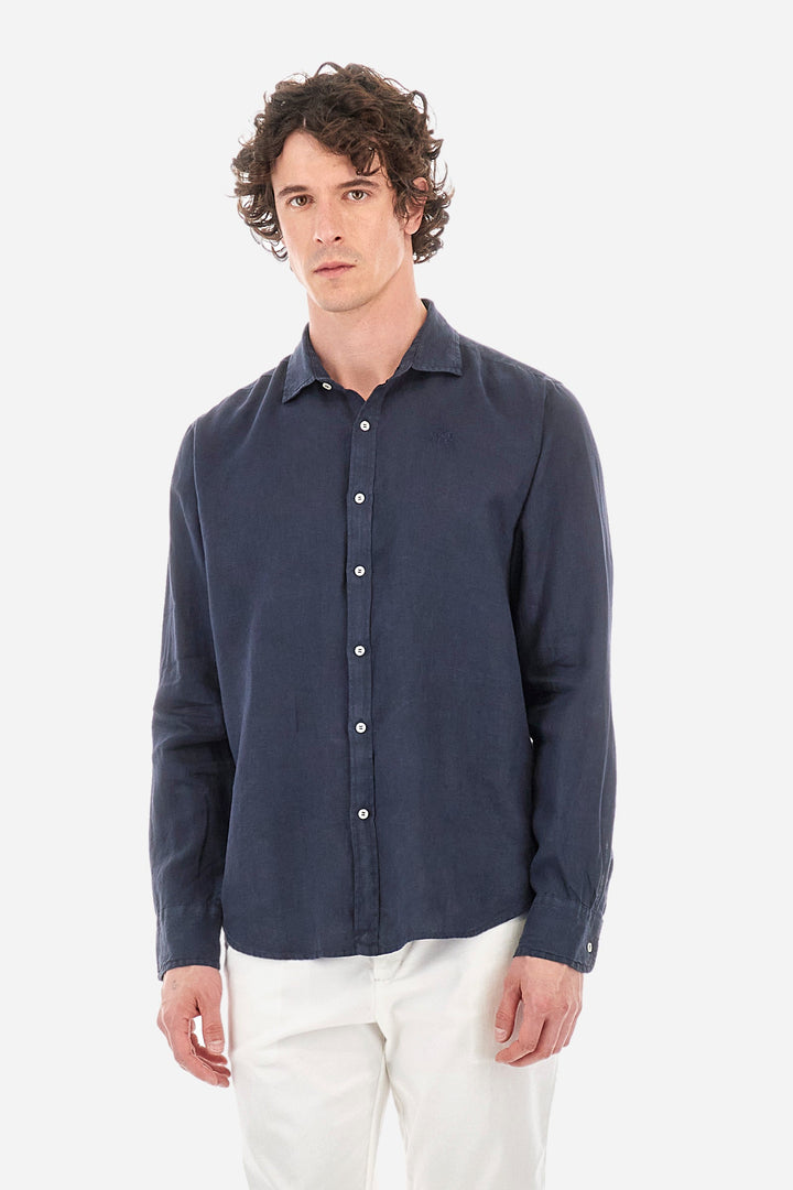 La Martina Regular Fit Casual Shirts in Linen -  YMC007-TL319- Concorde Fashion#color_navy-07017