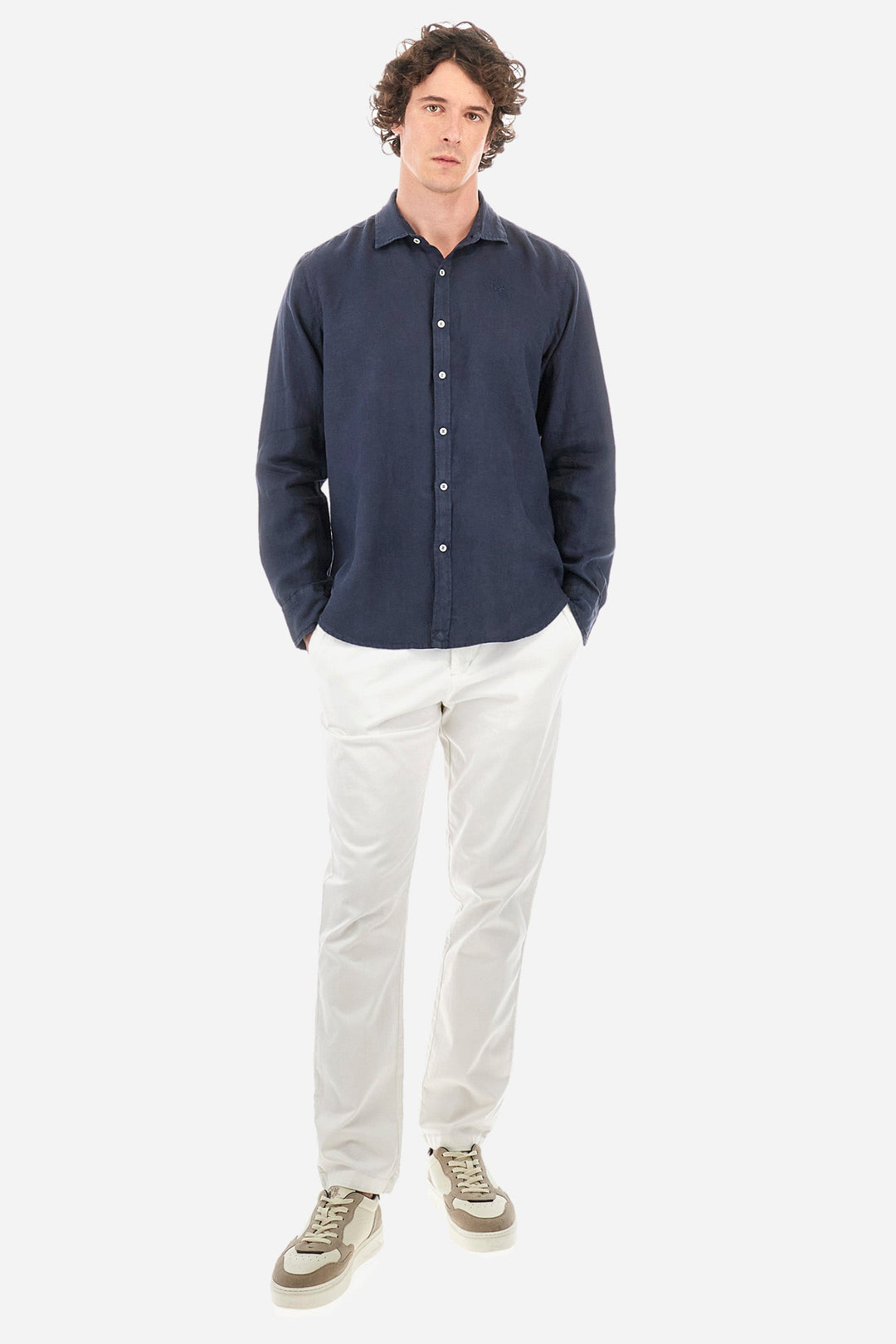 La Martina Regular Fit Casual Shirts in Linen -  YMC007-TL319- Concorde Fashion#color_navy-07017