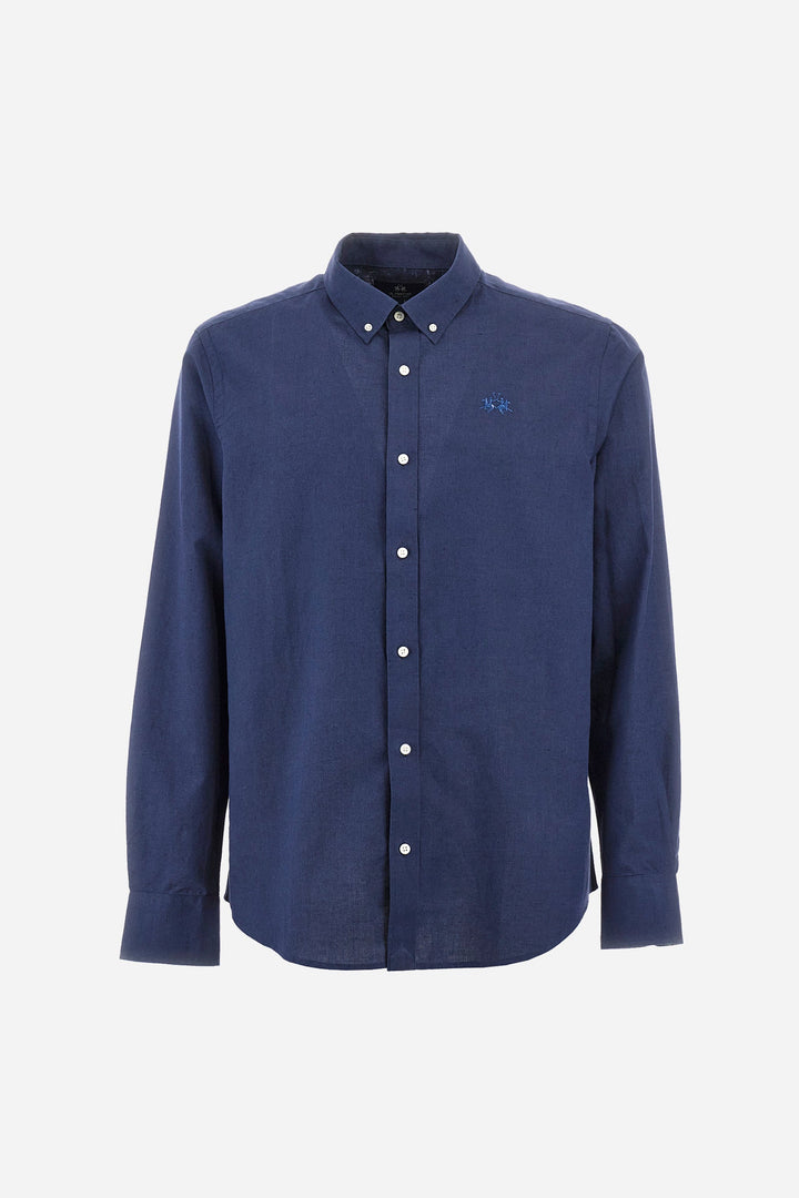 La Martina Regular Fit Casual Shirts in Linen -  YMC007-TL319- Concorde Fashion#color_navy-07017