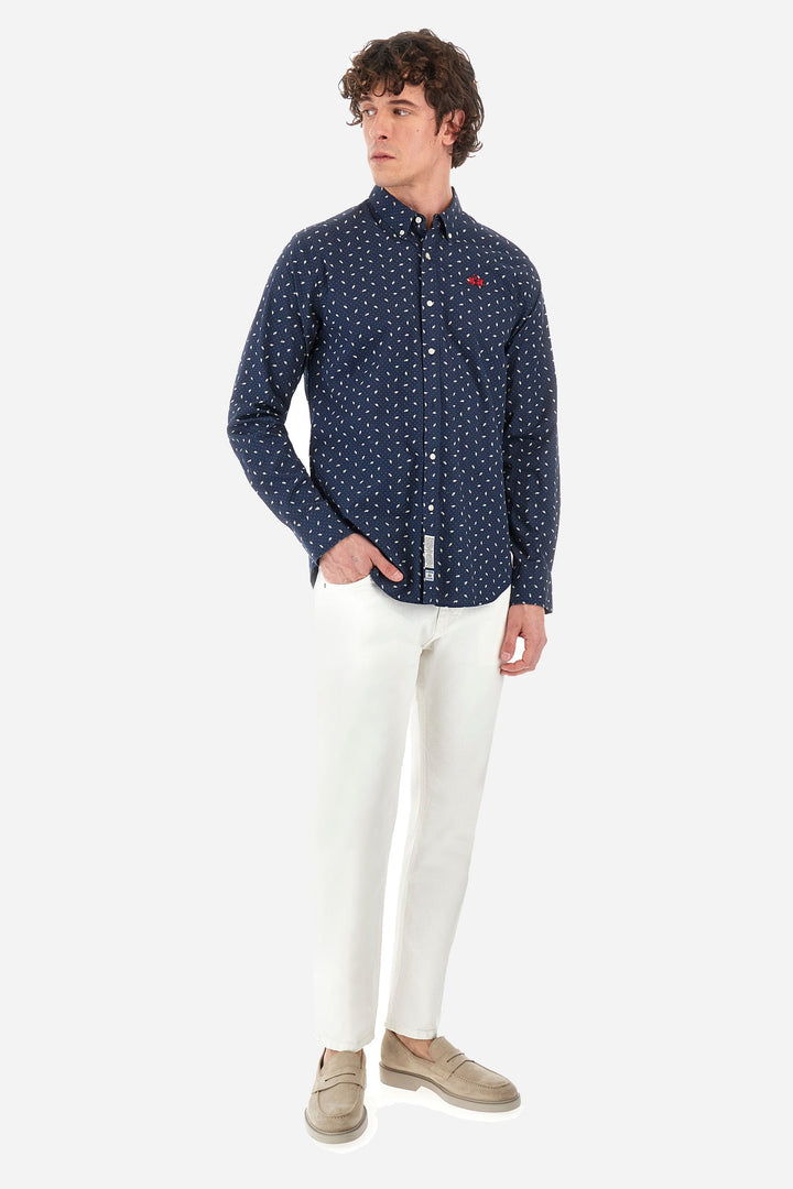 La Martina Regular Fit Casual Shirts in Cotton -  YMC012-PP672- Concorde Fashion#color_navy-s7419