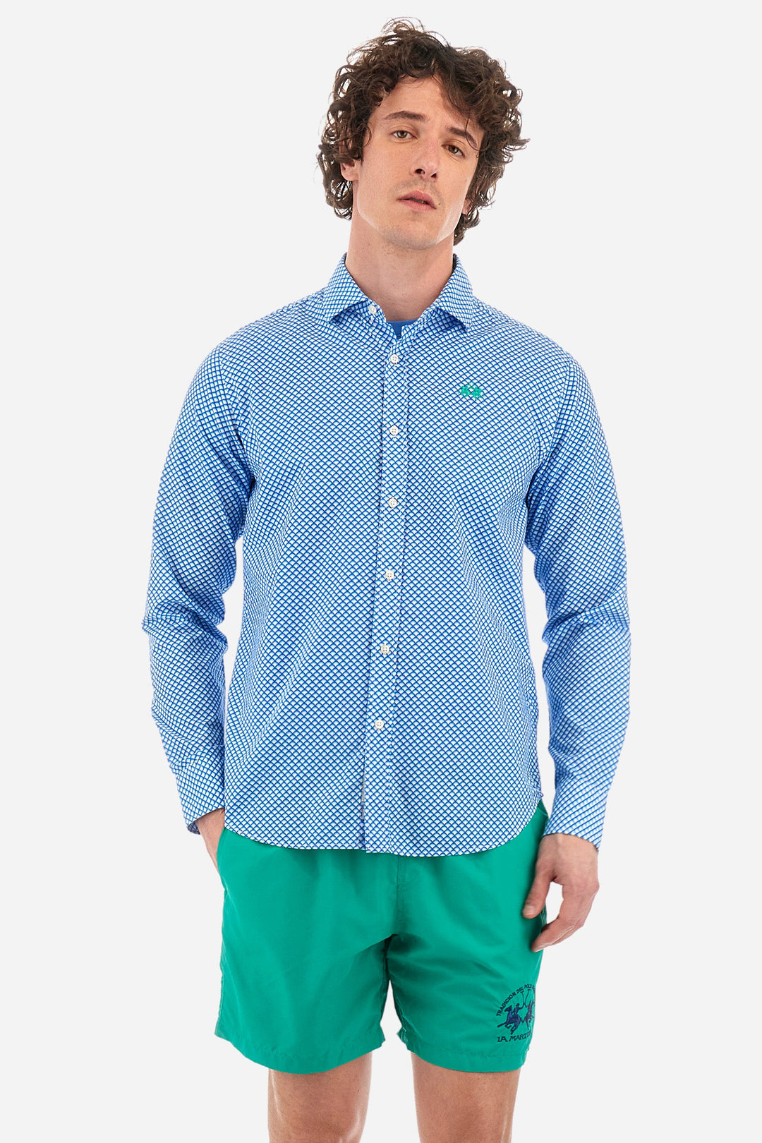 La Martina Regular Fit Casual Shirts in Cotton -  YMC018-PP675- Concorde Fashion#color_blue-f7420