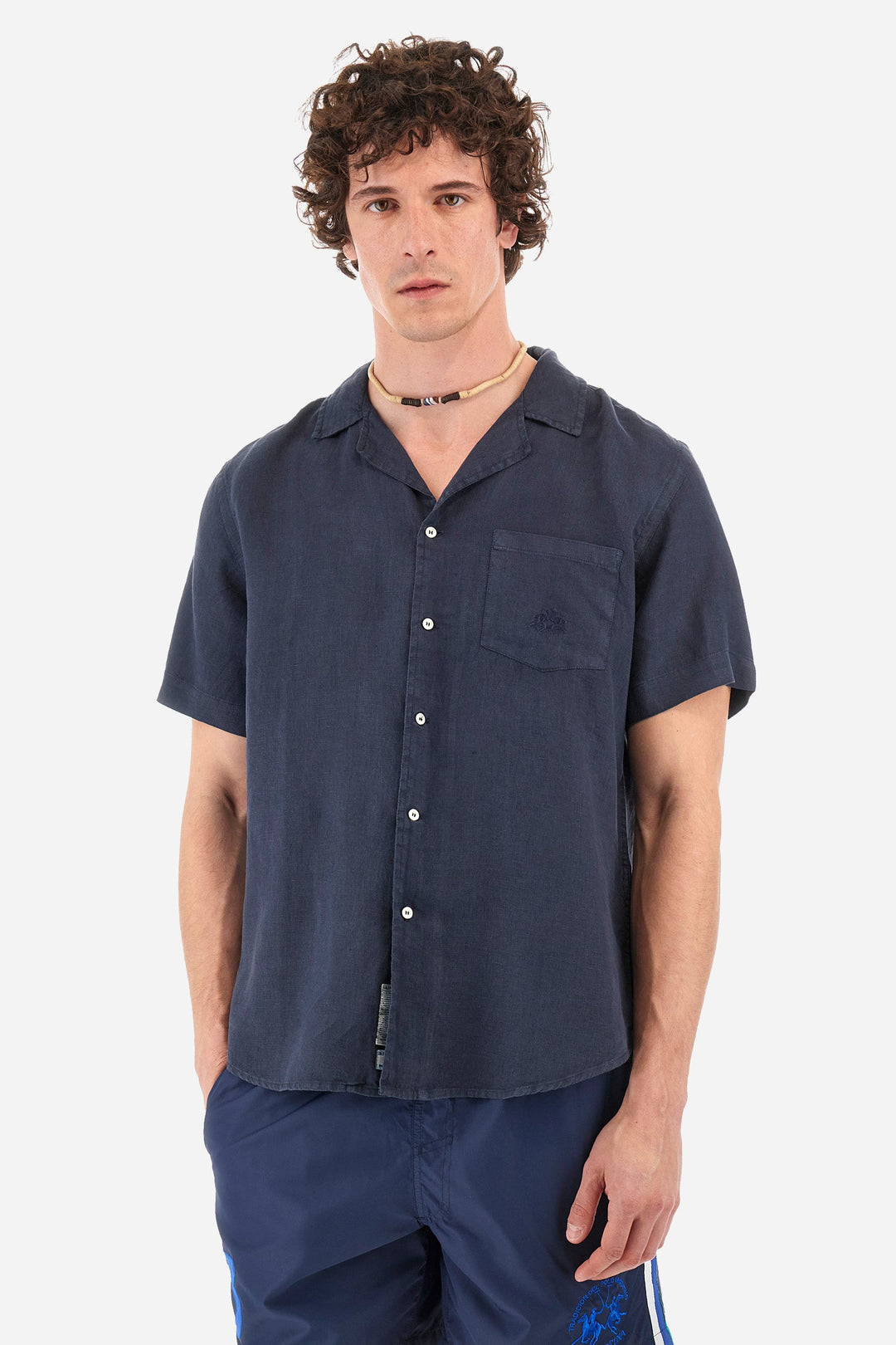 La Martina Regular Fit Casual Shirts in Linen -  YMC025-TL319- Concorde Fashion#color_navy-07017