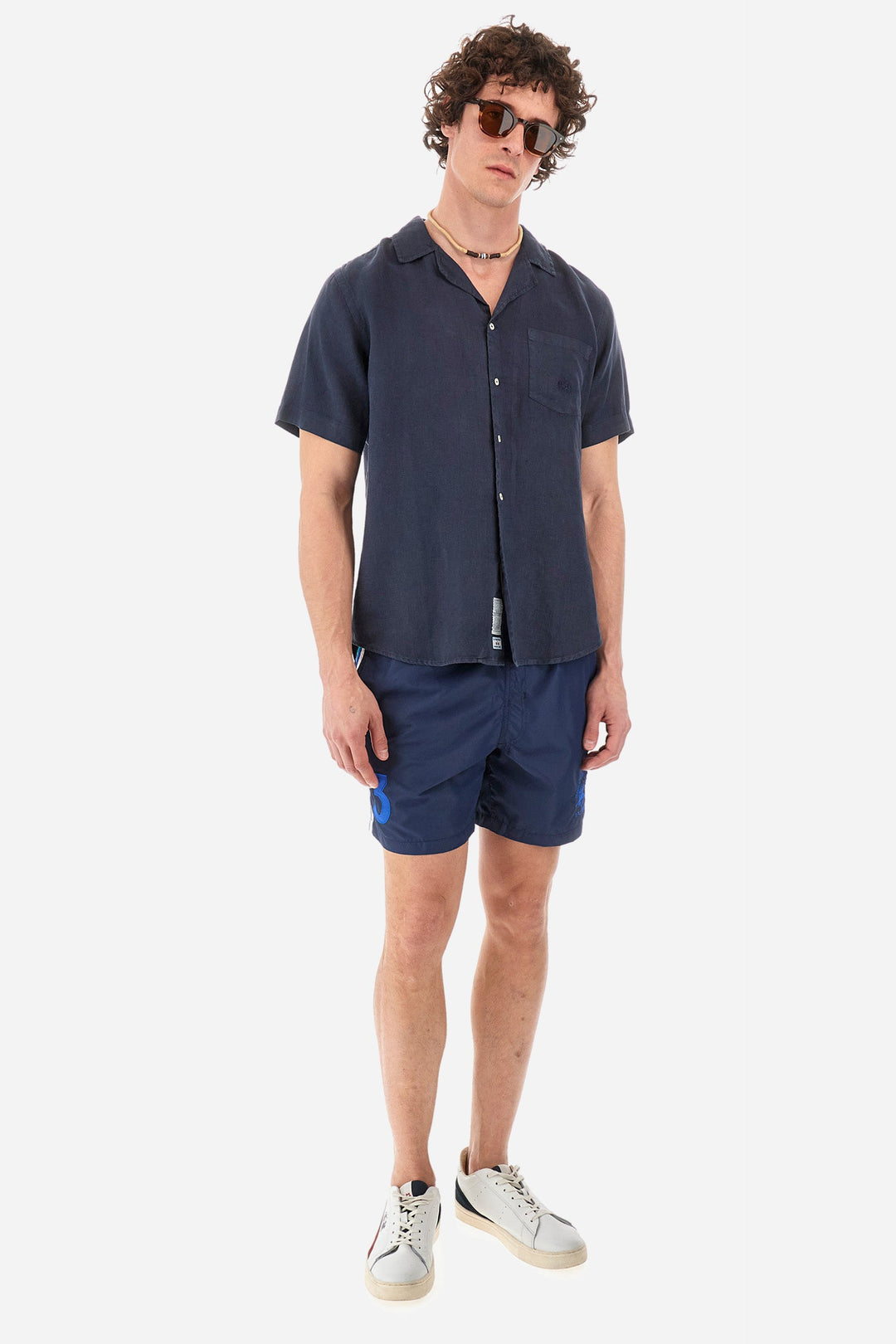 La Martina Regular Fit Casual Shirts in Linen -  YMC025-TL319- Concorde Fashion#color_navy-07017