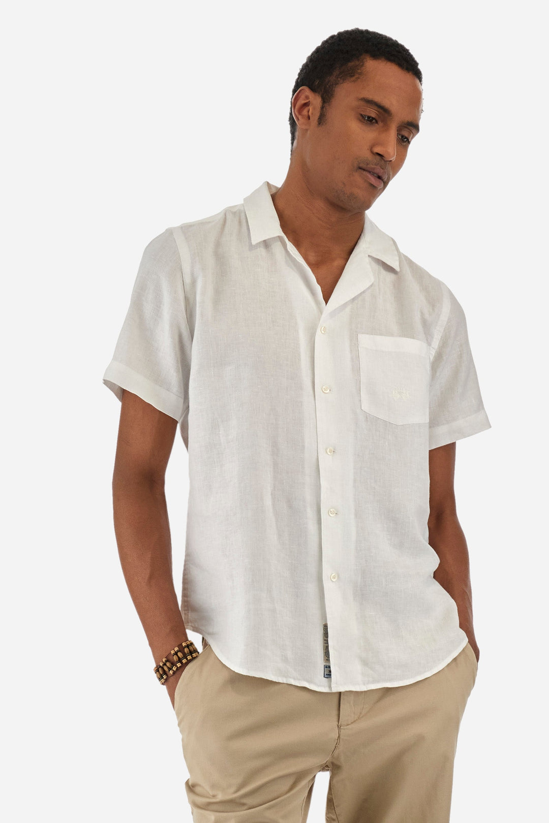 La Martina Regular Fit Casual Shirts in Linen -  YMC025-TL319- Concorde Fashion#color_white-00001