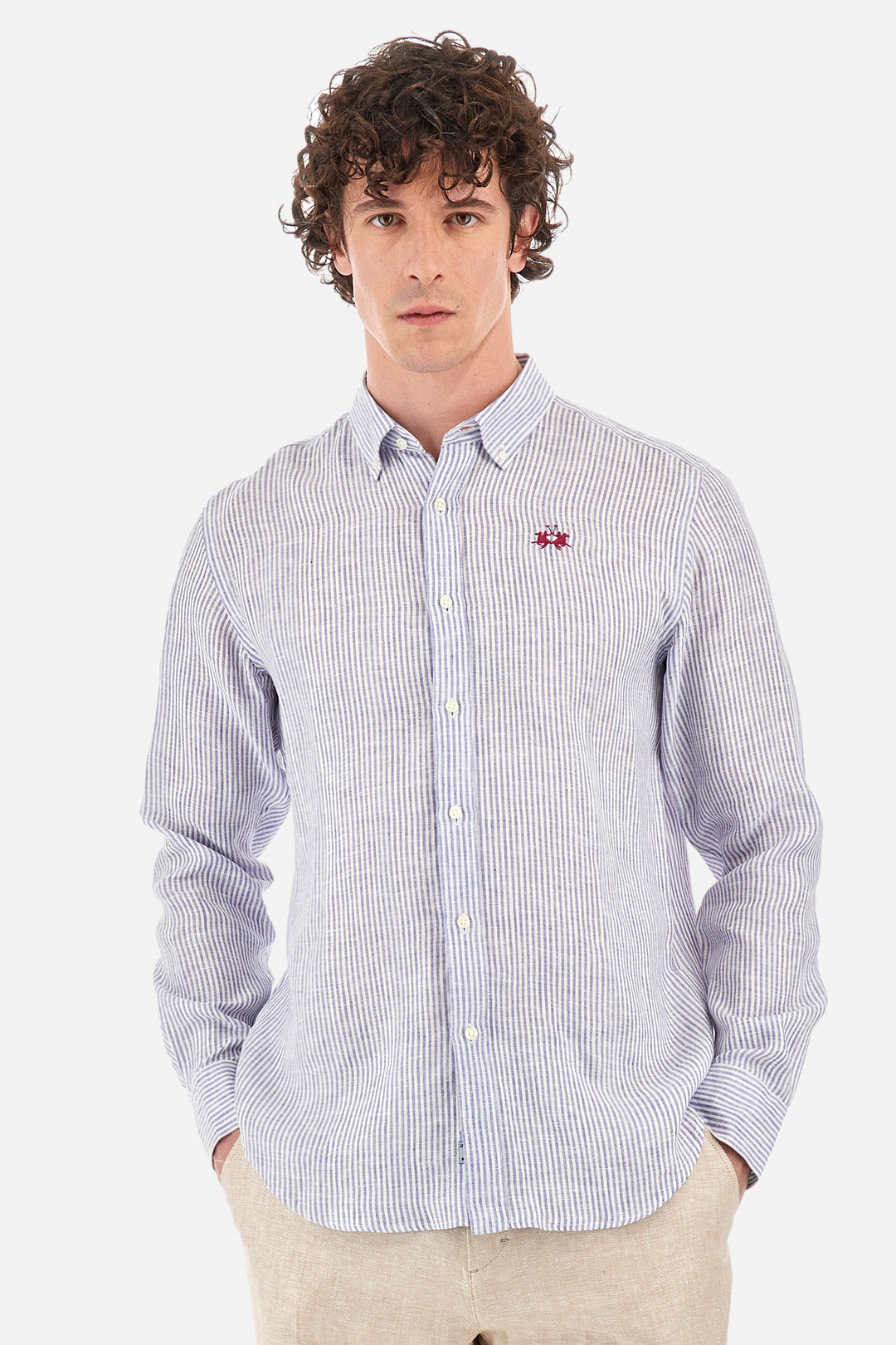 La Martina Regular Fit Casual Shirts in Linen -  YMC031-TL132- Concorde Fashion#color_navy-s0043