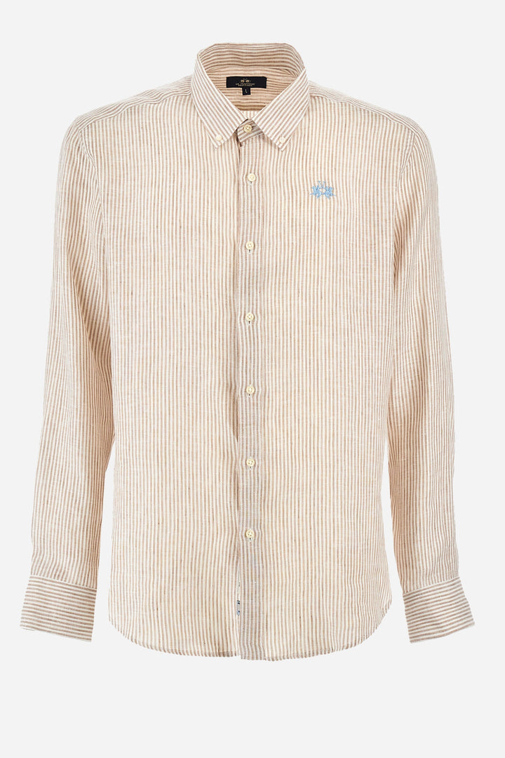 La Martina Regular Fit Casual Shirts in Linen -  YMC031-TL132- Concorde Fashion#color_white-s0626