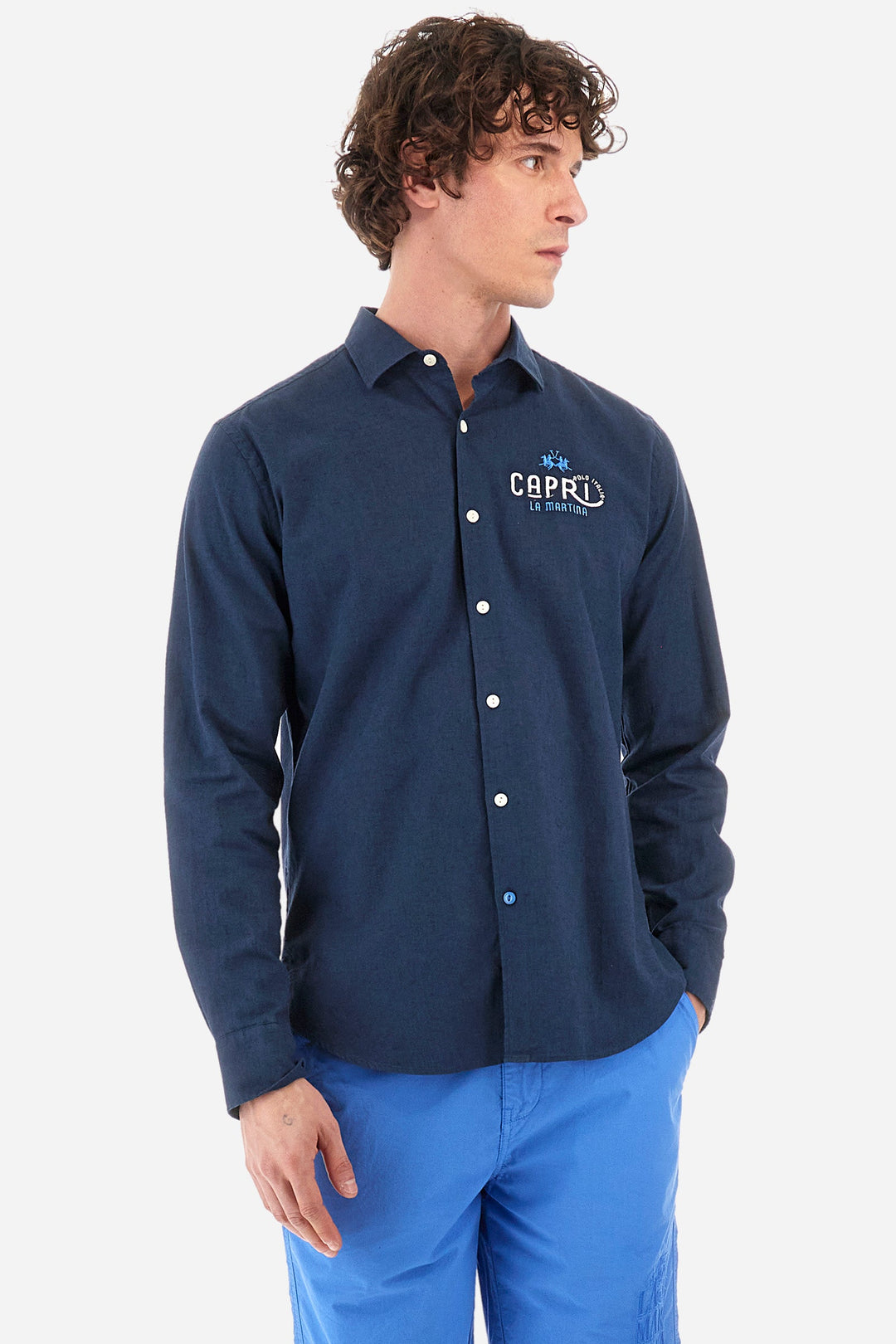 La Martina Regular Fit Casual Shirts in Cotton Mix -  YMC312-TL072- Concorde Fashion#color_navy-07017