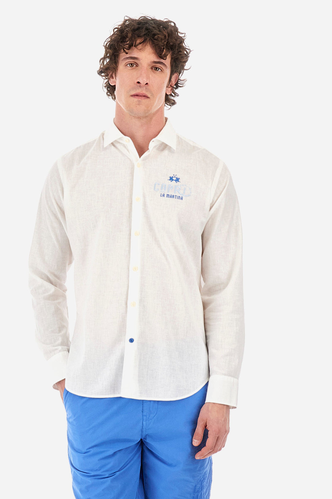 La Martina Regular Fit Casual Shirts in Cotton Mix -  YMC312-TL072- Concorde Fashion#color_white-00001