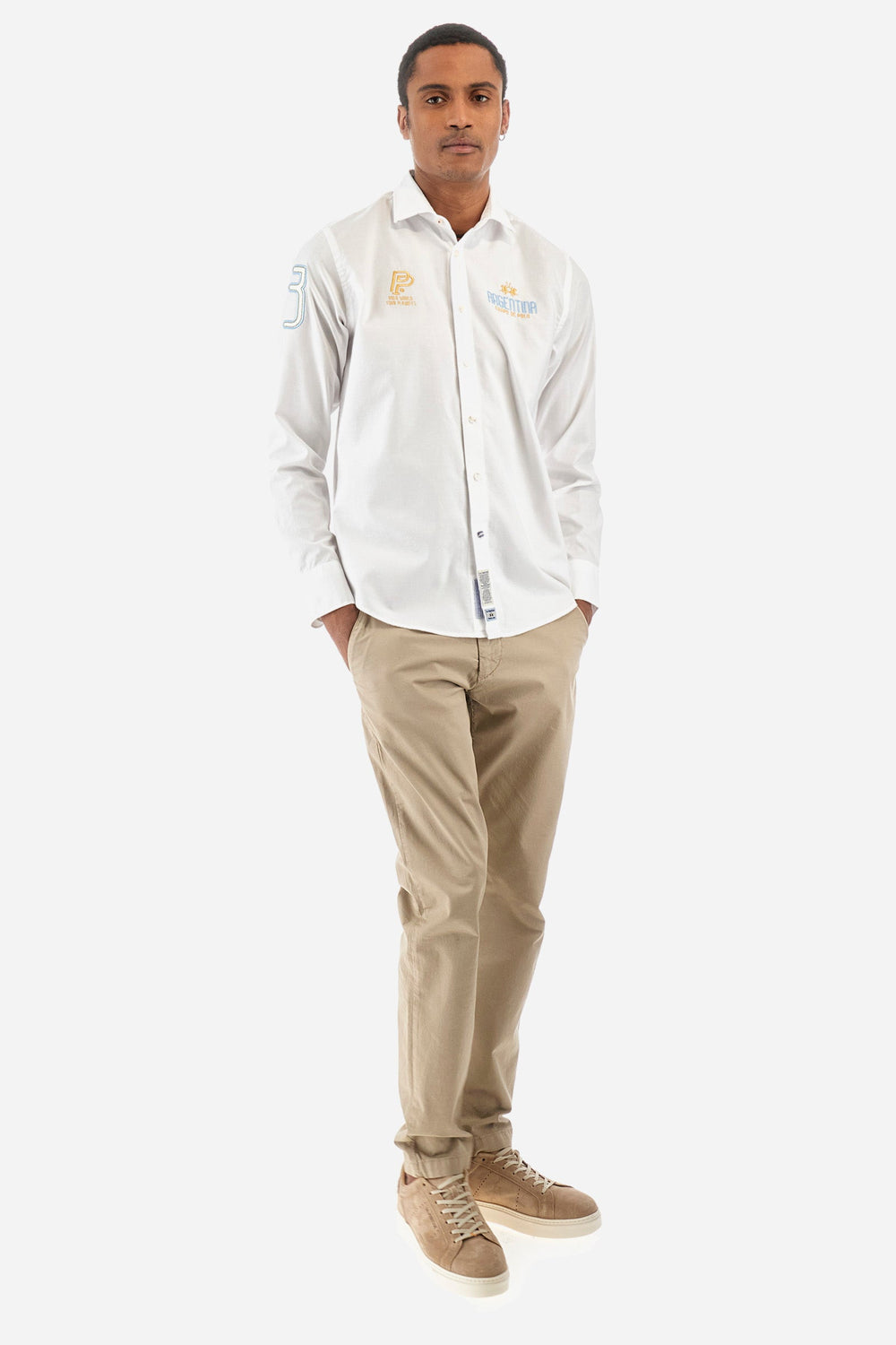 La Martina Comfirt Fit Casual Shirts in Cotton -  YMC601-OX077- Concorde Fashion#color_white-00001