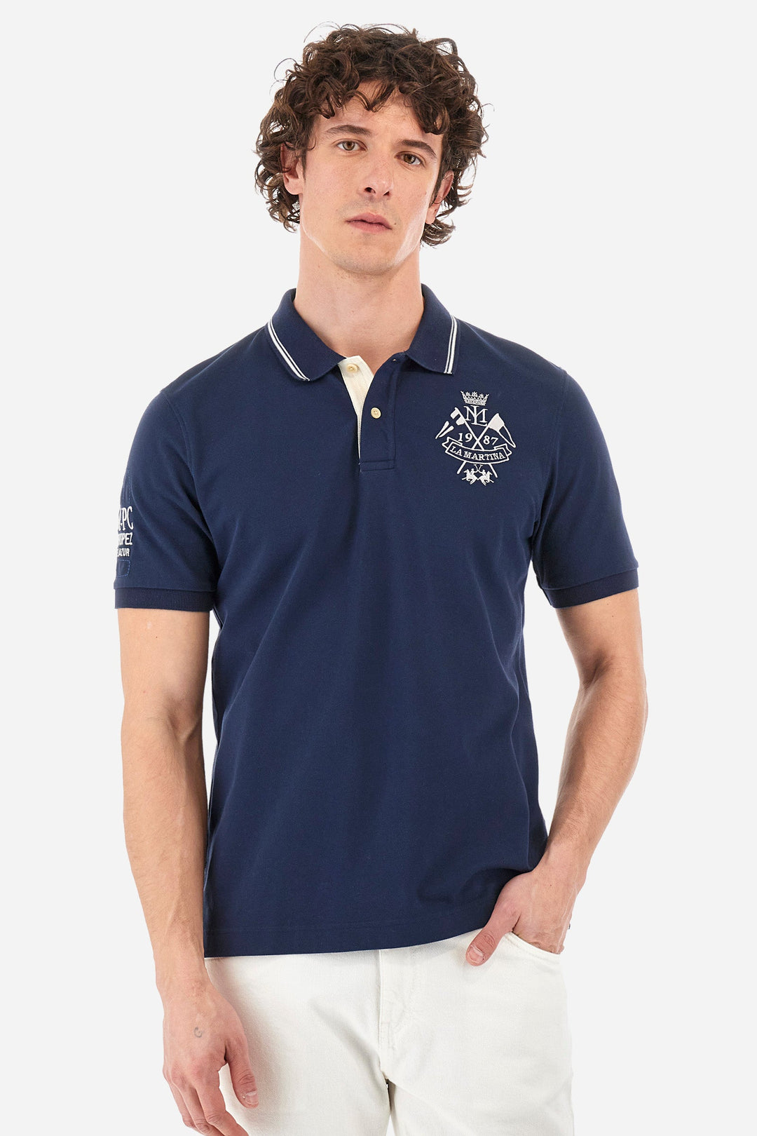 La Martina Regular Fit Polos in Cotton Mix -  YMP316-PK001- Concorde Fashion#color_navy-07017