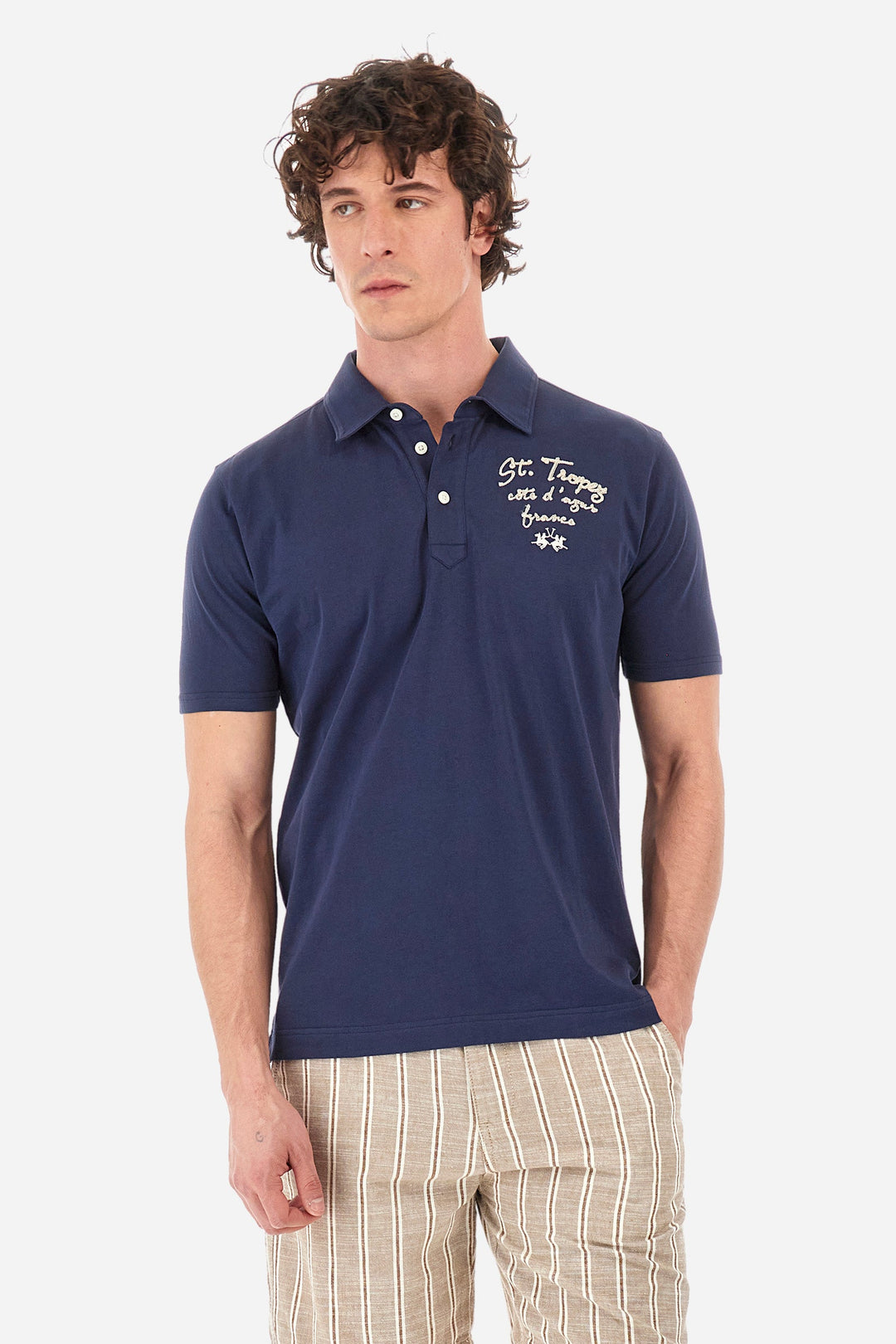 La Martina Regular Fit Polos in Cotton -  YMP611-JS388- Concorde Fashion#color_navy-07017