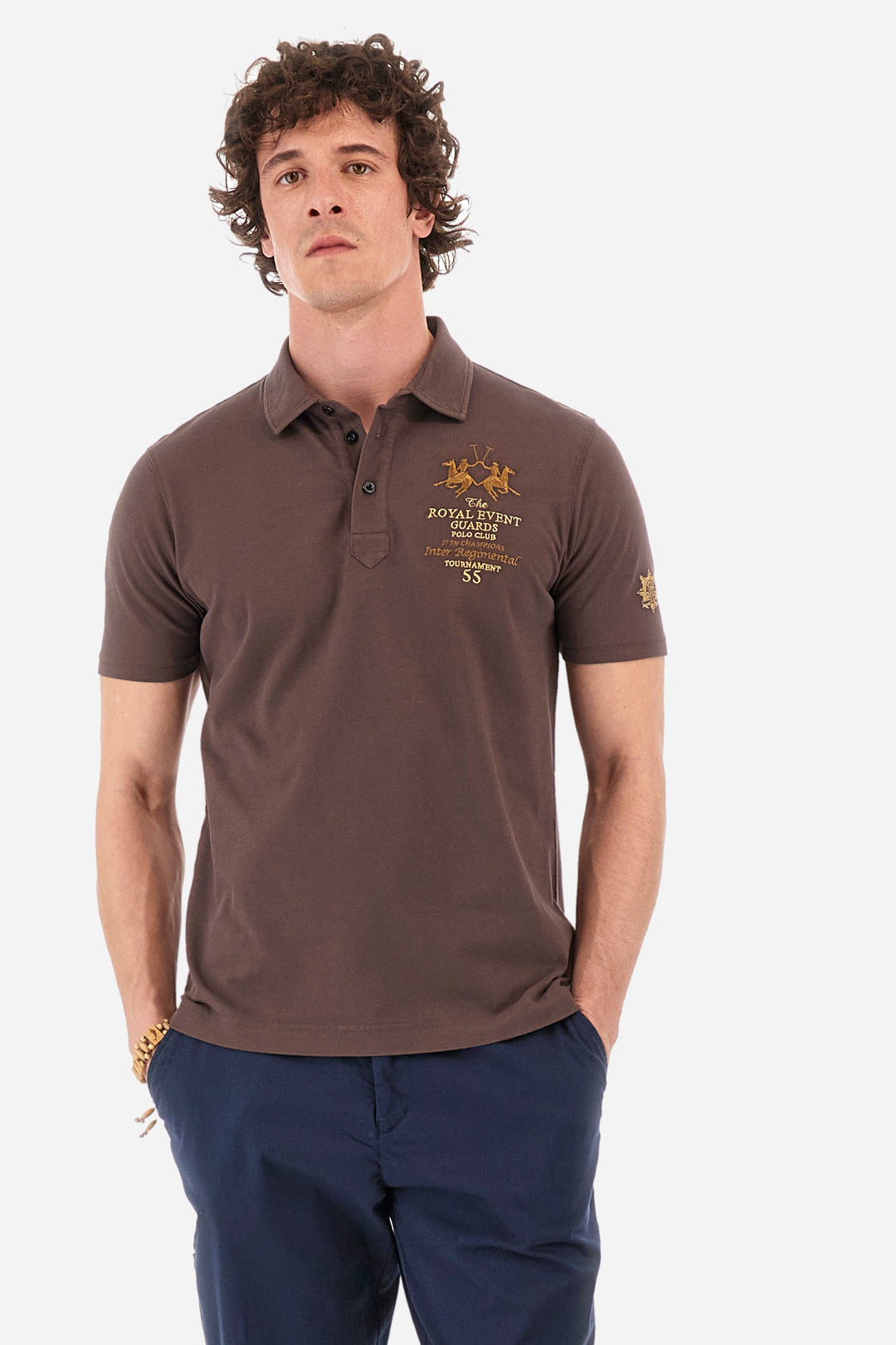 La Martina Regular Fit Polos in Cotton Mix -  YMPG31-PK001- Concorde Fashion#color_brown-04075