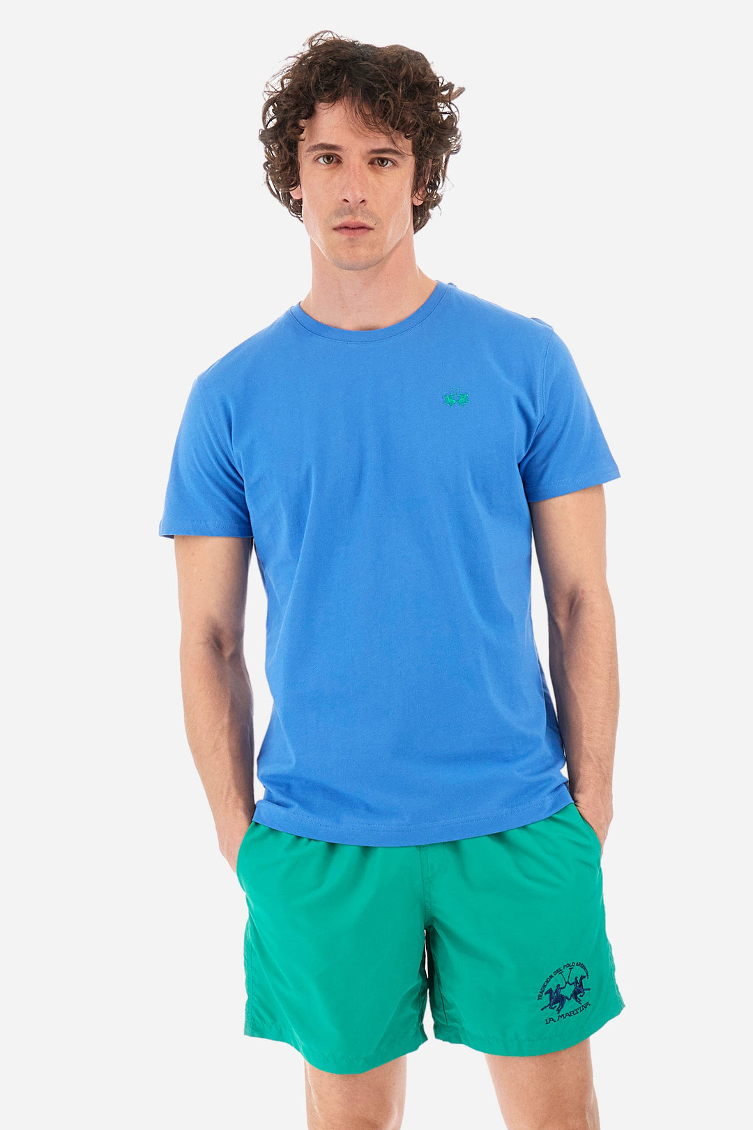 La Martina Regular Fit T-Shirts in Cotton -  YMR004-JS206- Concorde Fashion#color_blue-07205