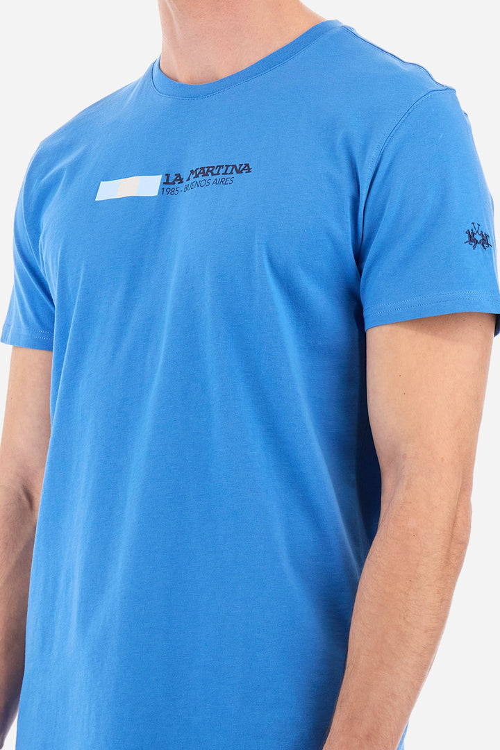 La Martina Regular Fit T-Shirts in Cotton -  YMR314-JS206- Concorde Fashion#color_blue-07205