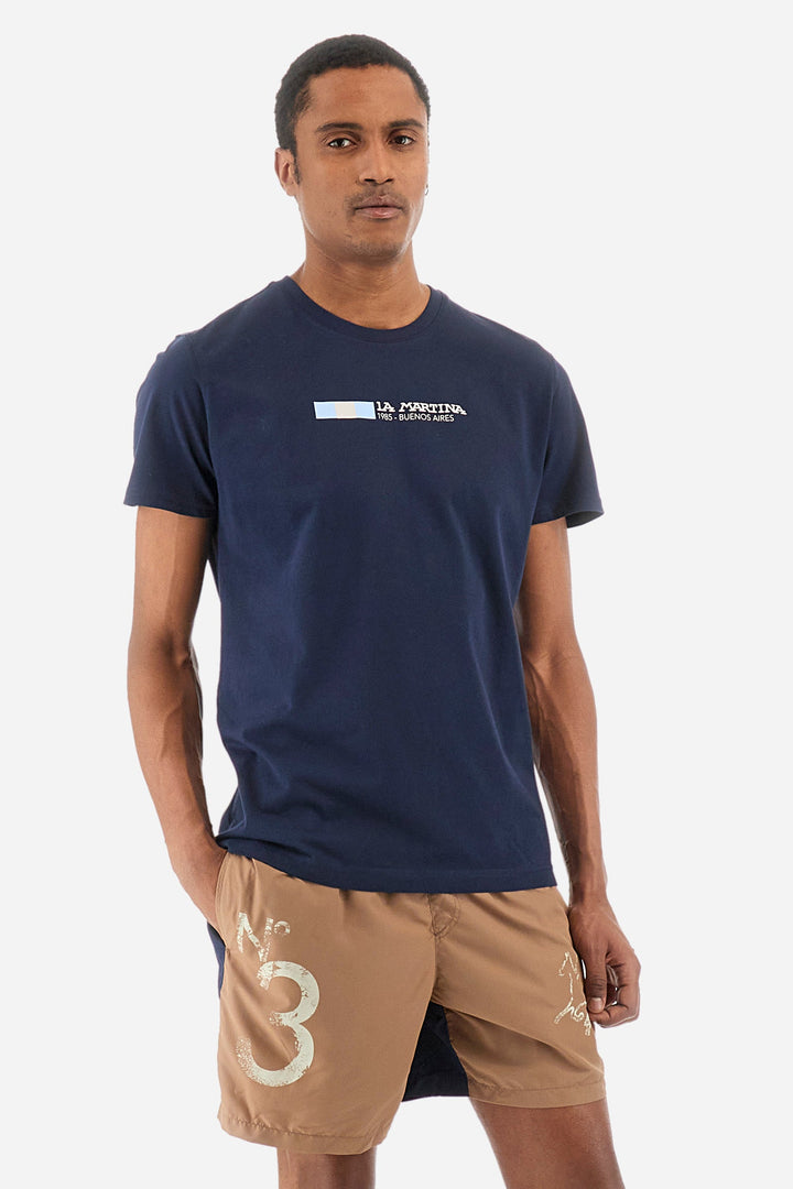 La Martina Regular Fit T-Shirts in Cotton -  YMR314-JS206- Concorde Fashion#color_navy-07017