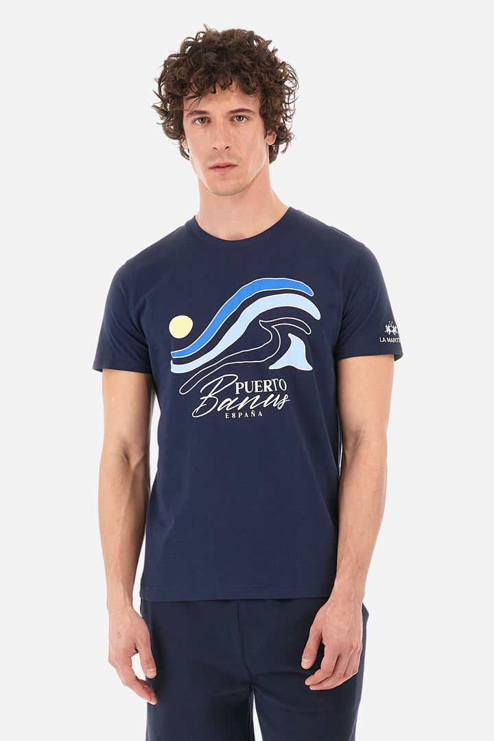 La Martina Regular Fit T-Shirts in Cotton -  YMR319-JS395- Concorde Fashion#color_navy-07017
