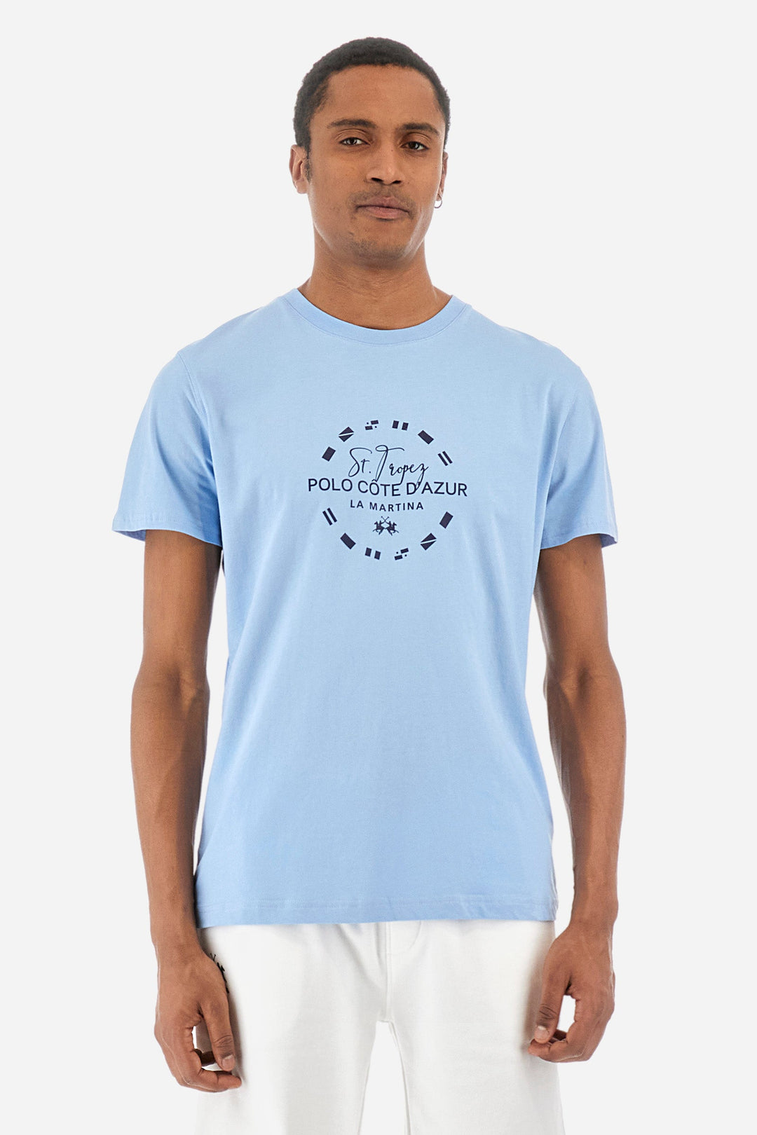 La Martina Regular Fit T-Shirts in Cotton -  YMR321-JS206- Concorde Fashion#color_blue-07003
