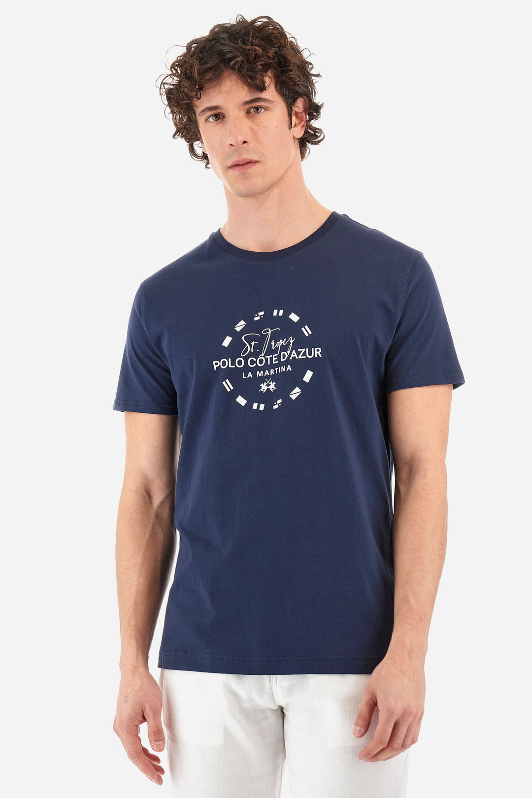 La Martina Regular Fit T-Shirts in Cotton -  YMR321-JS206- Concorde Fashion#color_navy-07017