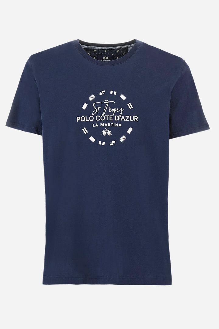 La Martina Regular Fit T-Shirts in Cotton -  YMR321-JS206- Concorde Fashion#color_navy-07017