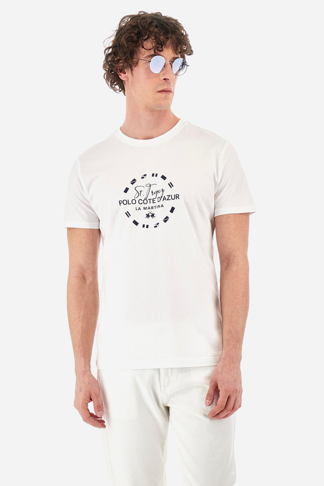 La Martina Regular Fit T-Shirts in Cotton -  YMR321-JS206- Concorde Fashion#color_white-00001
