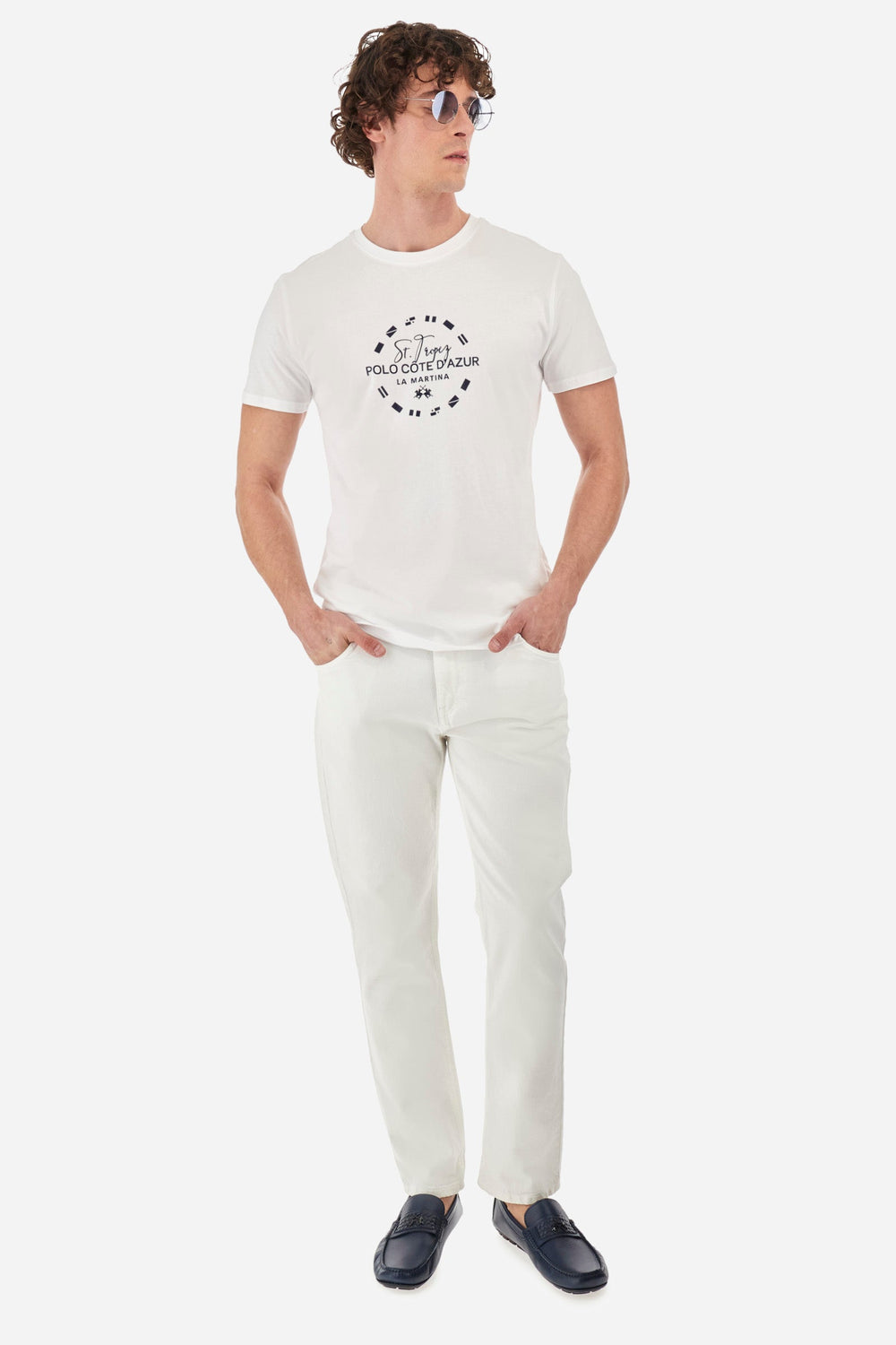 La Martina Regular Fit T-Shirts in Cotton -  YMR321-JS206- Concorde Fashion#color_white-00001