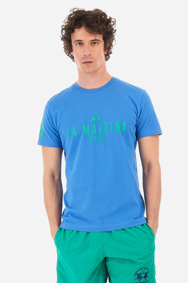 La Martina Regular Fit T-Shirts in Cotton -  YMR322-JS206- Concorde Fashion#color_blue-07205