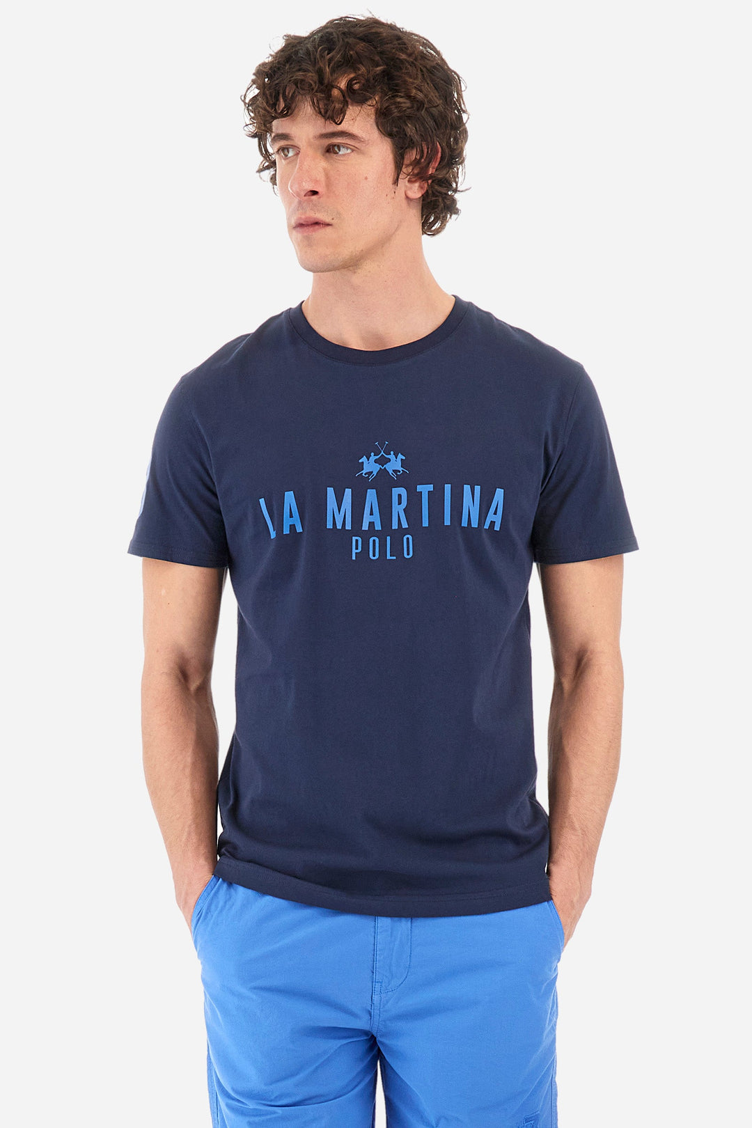 La Martina Regular Fit T-Shirts in Cotton -  YMR322-JS206- Concorde Fashion#color_navy-07017