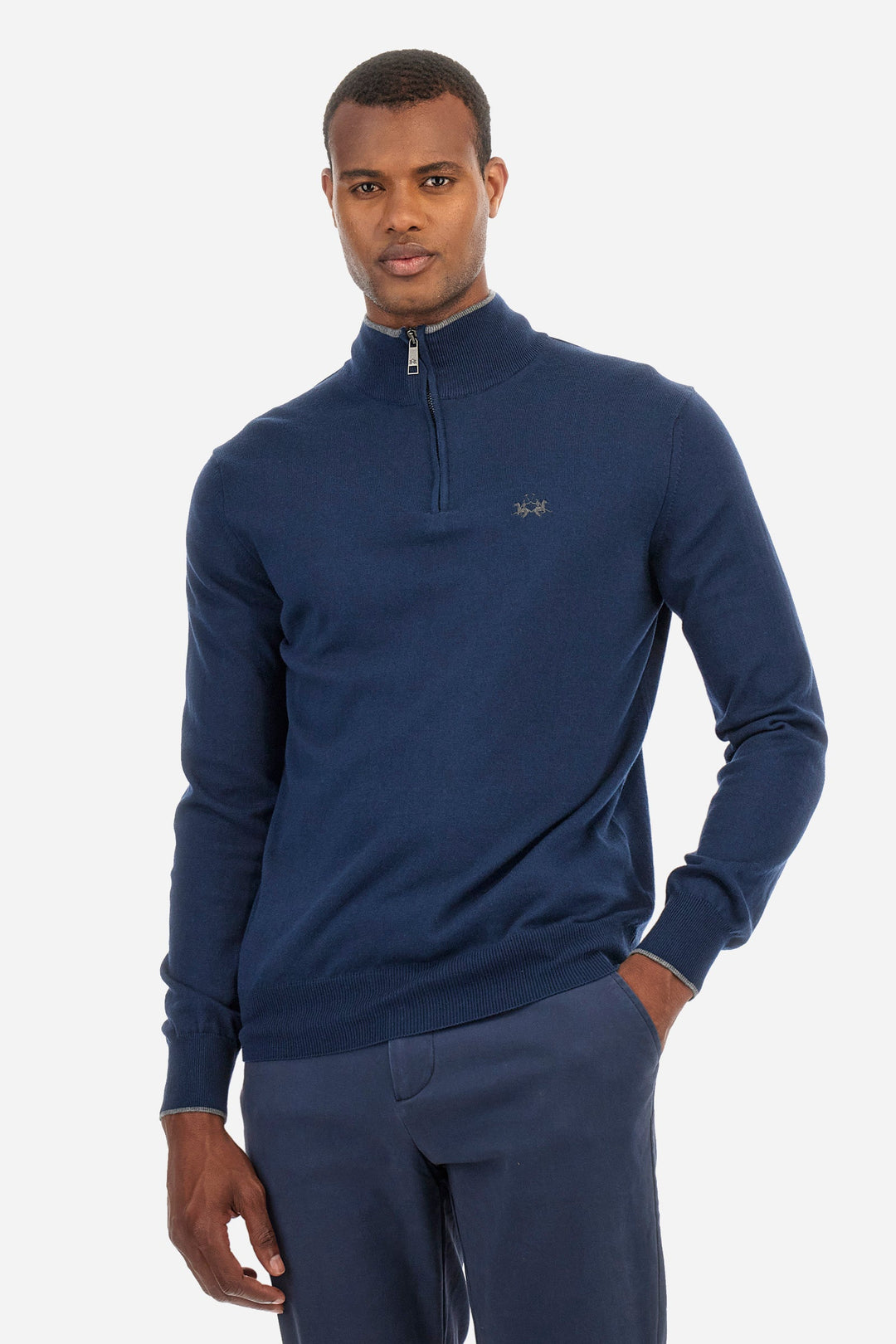 La Martina Sweaters Regular Fit in Cotton Mix - ZAYYIR ZMS003-YW091- Concorde Fashion#color_navy-07017