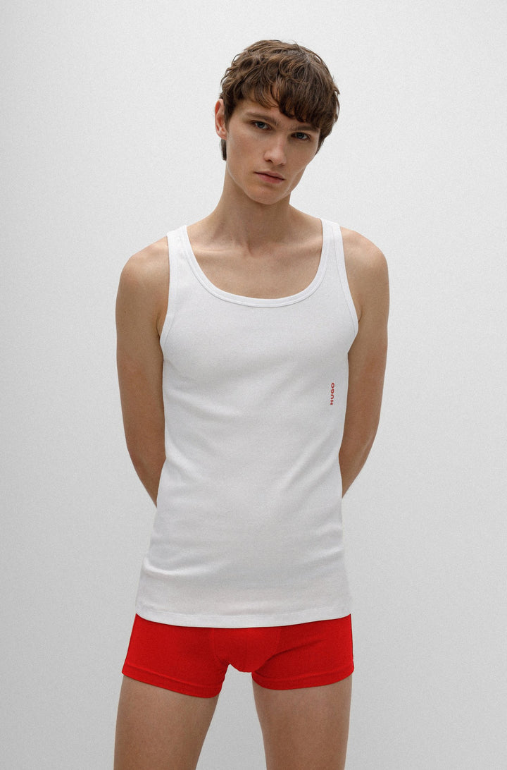 HUGO Slim Fit Tank Tops in cotton mix - TANK TOP TWIN PACK 10217231 03-50469778 - Concorde Fashion#color_white-100