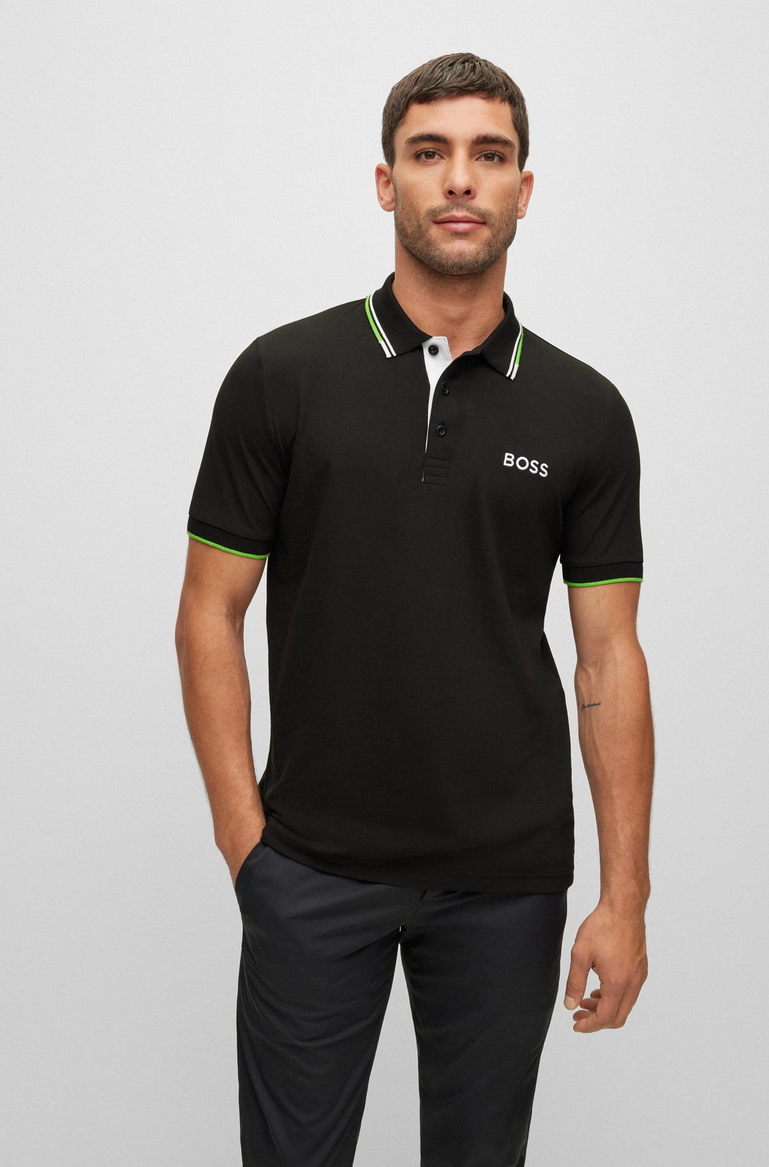 BOSS Regular Fit Polos in cotton mix - PADDY PRO 10226584 01-50469102- Concorde Fashion#color_black-001