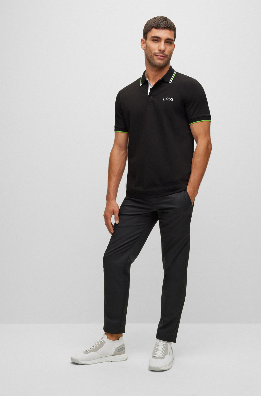 BOSS Regular Fit Polos in cotton mix - PADDY PRO 10226584 01-50469102- Concorde Fashion#color_black-001