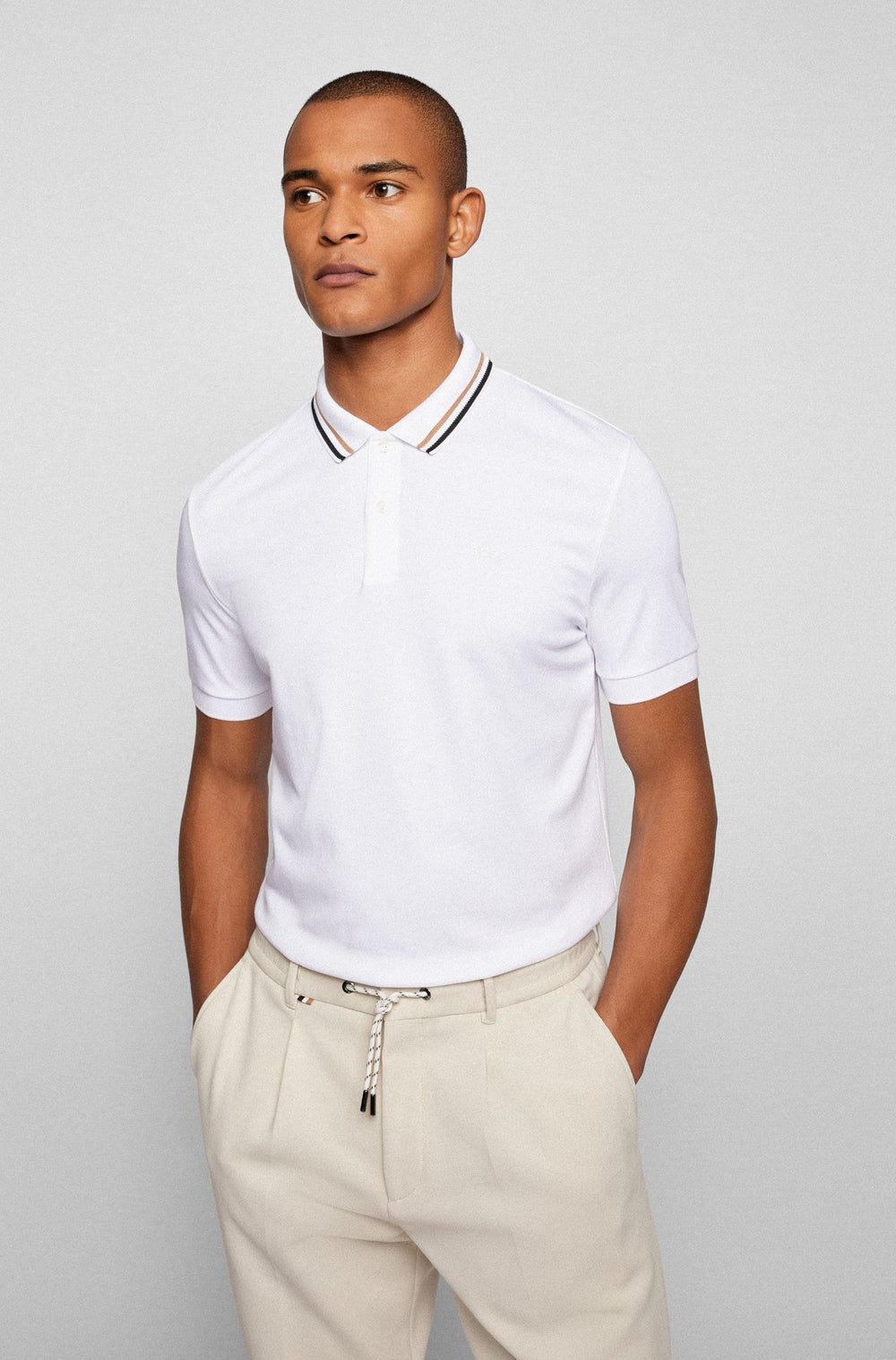 BOSS Slim Fit Polos in Cotton - PENROSE 38 10228475 01-50469360- Concorde Fashion#color_white-100