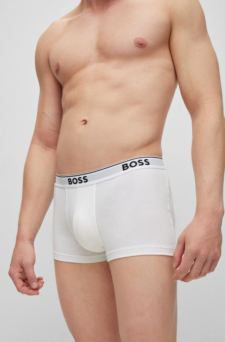 BOSS Regular Fit Trunks in cotton mix - TRUNK 3P POWER 10242934 01-50475274- Concorde Fashion#color_white-100