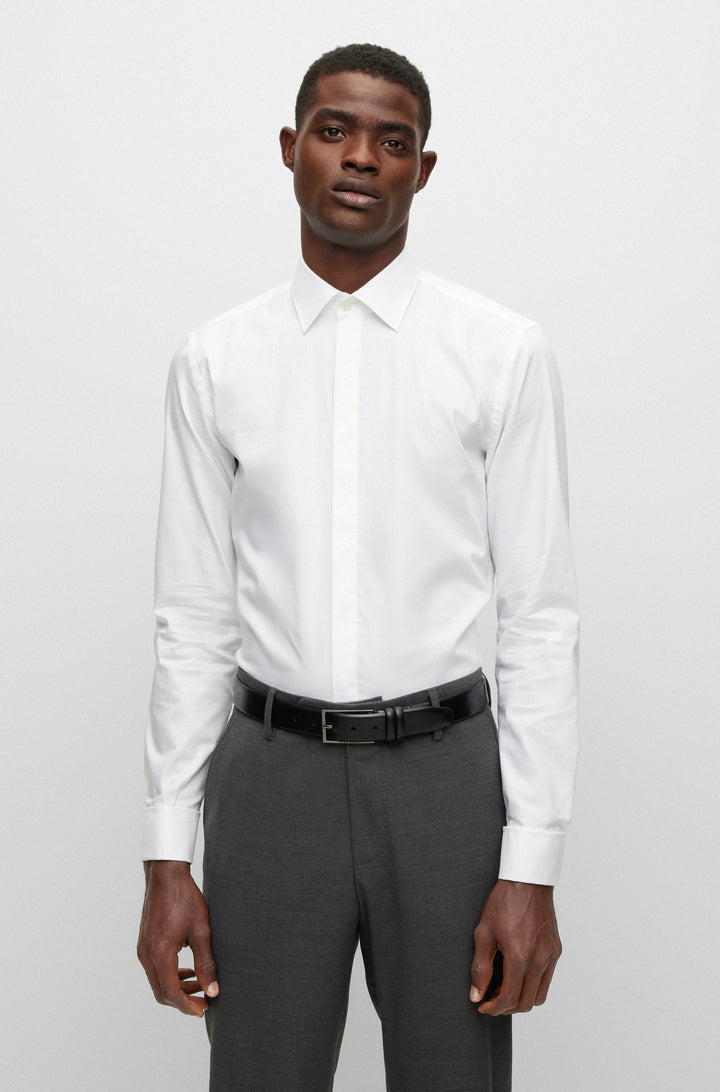 BOSS Slim Fit Formal Shirts in cotton - H-HANK-TUX1-DC-224 10245425 01-50480093- Concorde Fashion#color_white-100